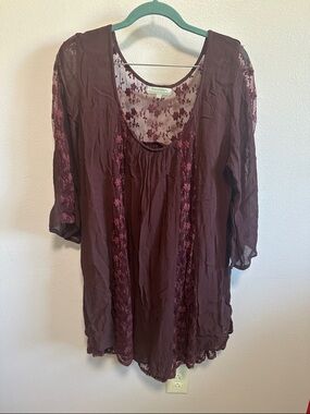 Cost Plus World Market Plum Lace-Panel Tunic Top
